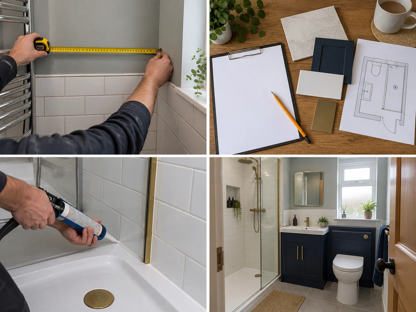 Compact modern shower room with vanity storage